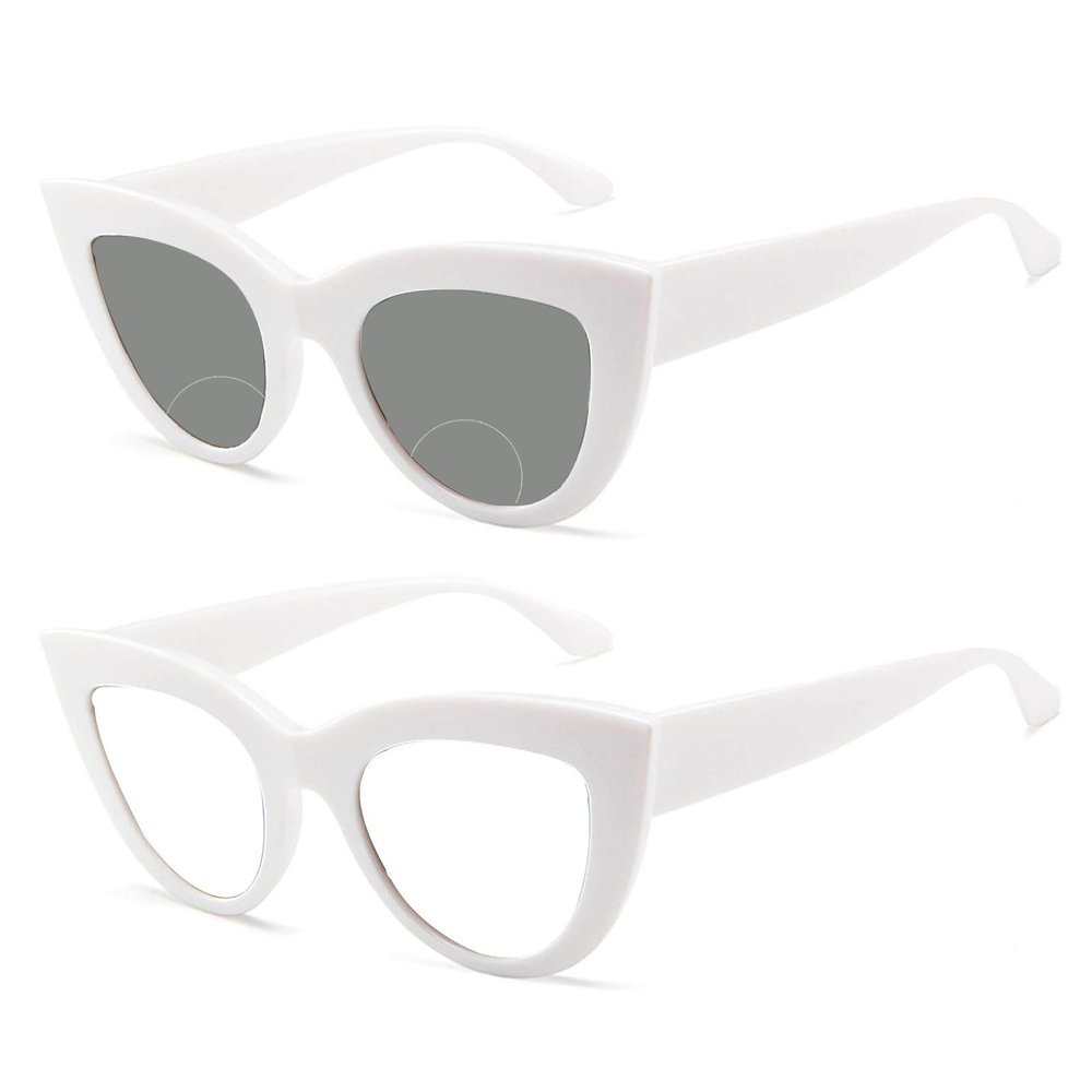 Cat Eye Bifocal Photochromic Reading Glasses with Magnification - Magnifying Computer Reading Glasses for Women (white, 150)