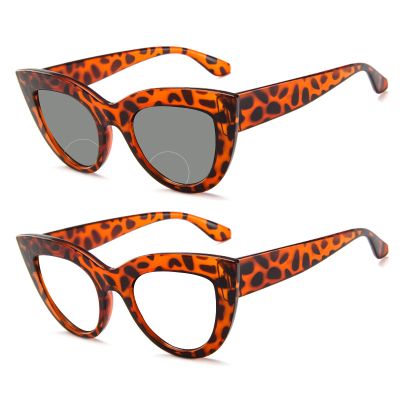 Cat Eye Bifocal Photochromic Reading Glasses with Magnification - Magnifying Computer Reading Glasses for Women (leopard, 100)
