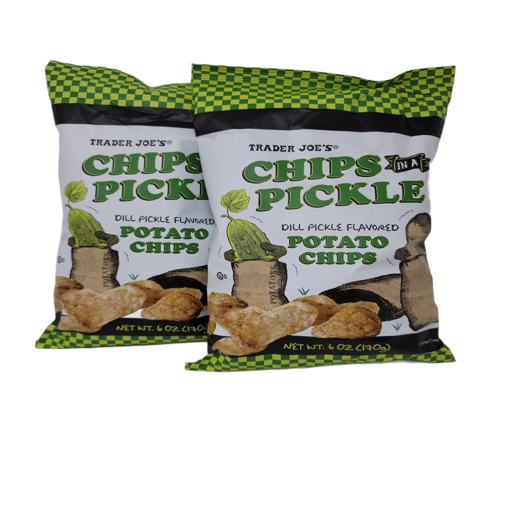 Trader Joe's Chips in a Pickle (Dill picle flavored potato chips-2 packs), 6 Ounce (Pack of 1)