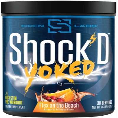 SIRENLABS ShockD Yoked High Stim Pre-Workout  Caffeine, Taurine, Citrulline Malate, Agmatine, Betaine AnhydrousHigh Energy & Powerful Muscle Pumps-Nitric OxideFlex on The Beach (30 Servings)