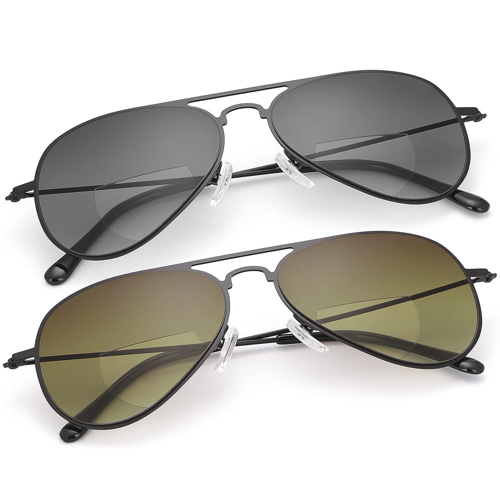 2 Pairs Bifocal Reading Sunglasses UV400 Protection Sport Sun Readers Blue Light Blocking Glasses for Men Women Outdoor Driving Safety Eyeglasses Tinted Lens Shades Lightweight Anti Glare Eyewear