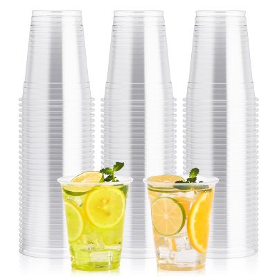 100 Pack 12 OZ Clear Plastic Cups, Cold Party Drinking Cups, Clear Disposable Cups Fruit/Ice Cream/Cupcake/Iced Cold Drinks