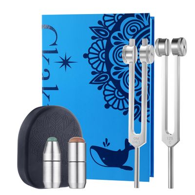 Ckakra Weighted Tuning Forks Set with Genuine Gemstone Base, Complete Set for Effective Sound Therapy,Gem-Feet for Deeper Resonance & Enhanced Vibration,Odorless Silicone Activator,OM136.1+OTTO128