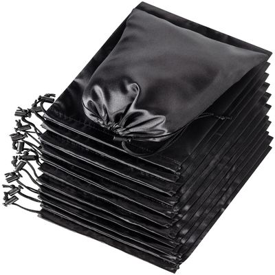 PALTERWEAR Smooth Satin Bags with Drawstring and Toggle for Delicate Items - Lingerie, Wigs, Shoes, Silk (Black, 7 x 9 inches)