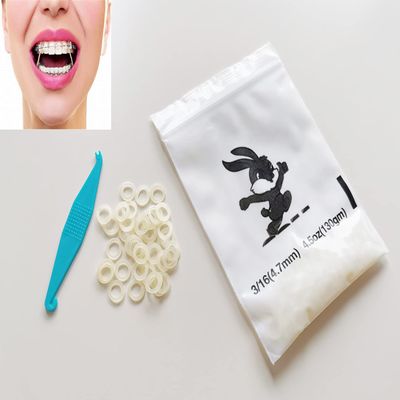 100 Pcs Amber Elastic Latex Braces 3/16 Orthodontics Heavy 4.5oz Dental Latex Bands Dreads Doll Hair Braids Horse Mane Tail Fix Tooth Gap Top Knots + 1xFree Placer