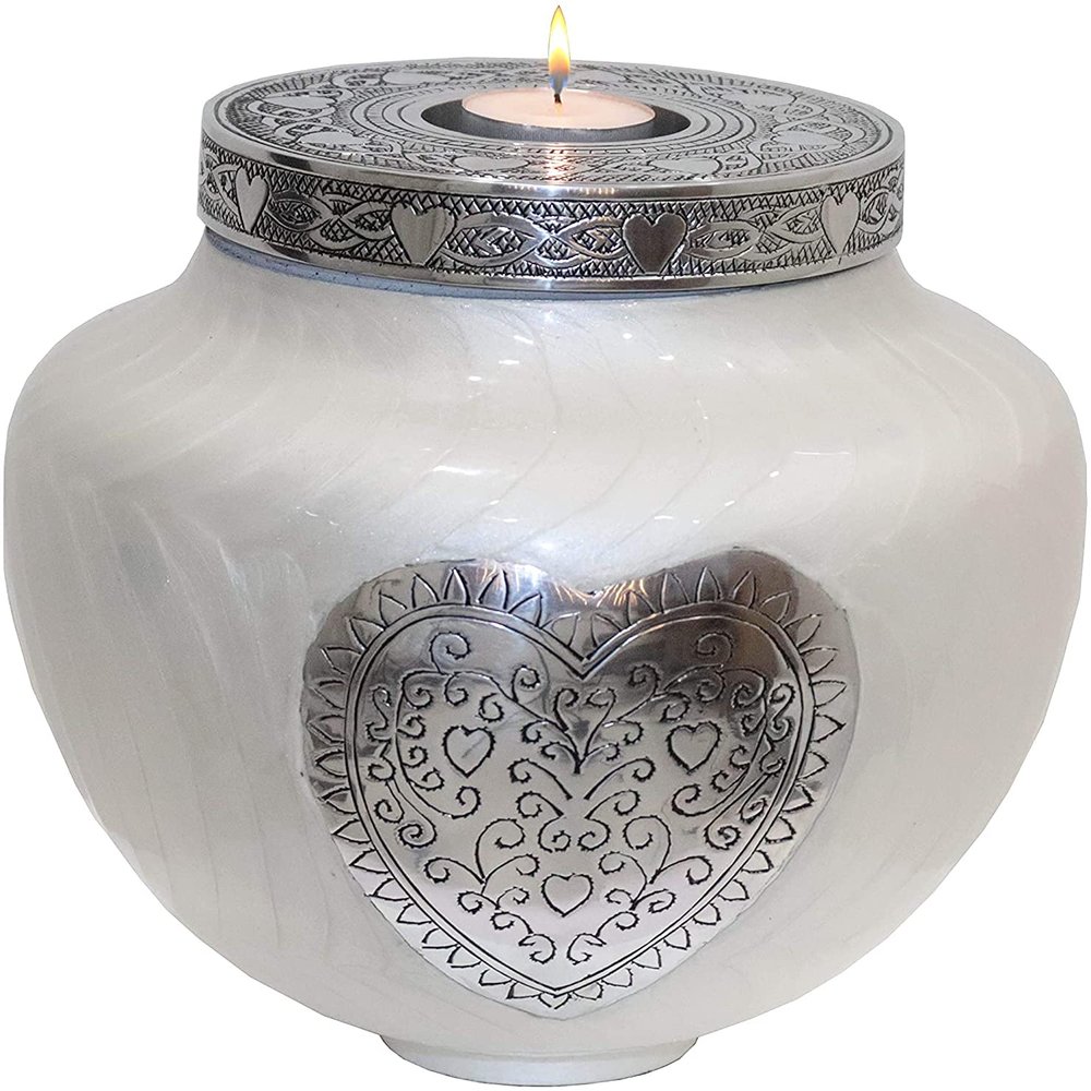 hlc Cremation Urns for Human Ashes Adult - - Keepsake urn - Display at Home - Large Funeral Urn - Modern Beautiful Memorial Urn - White Candle Cremation Urn