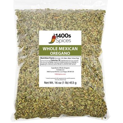 1lb Dried Mexican Oregano Food Service Size. Perfect for Taco Seasoning Tamales, Meats, Enchiladas, Cheese, Salads. Rich Flavor Spices for Mexican Recipes by 1400s Spices