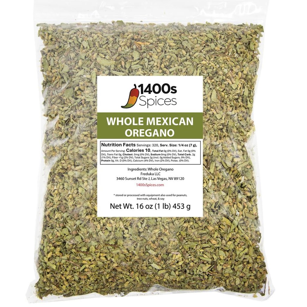 1lb Dried Mexican Oregano Food Service Size. Perfect for Taco Seasoning Tamales, Meats, Enchiladas, Cheese, Salads. Rich Flavor Spices for Mexican Recipes by 1400s Spices