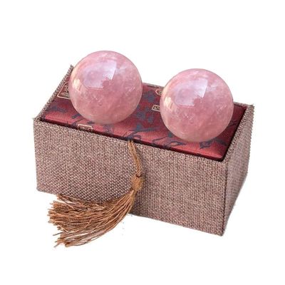 1.57" Rose Quartz Crystal Baoding Balls, Pink Crystal Health Stress Exercise Balls for Stress Relief, Exercise, Natural Quartz Sphere Gemstone Handball with Carry Pouch (Box-Packed) M16