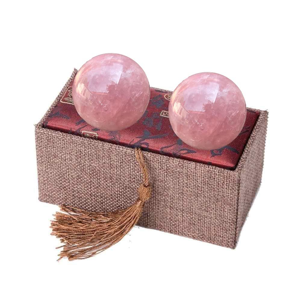 1.57" Rose Quartz Crystal Baoding Balls, Pink Crystal Health Stress Exercise Balls for Stress Relief, Exercise, Natural Quartz Sphere Gemstone Handball with Carry Pouch (Box-Packed) M16