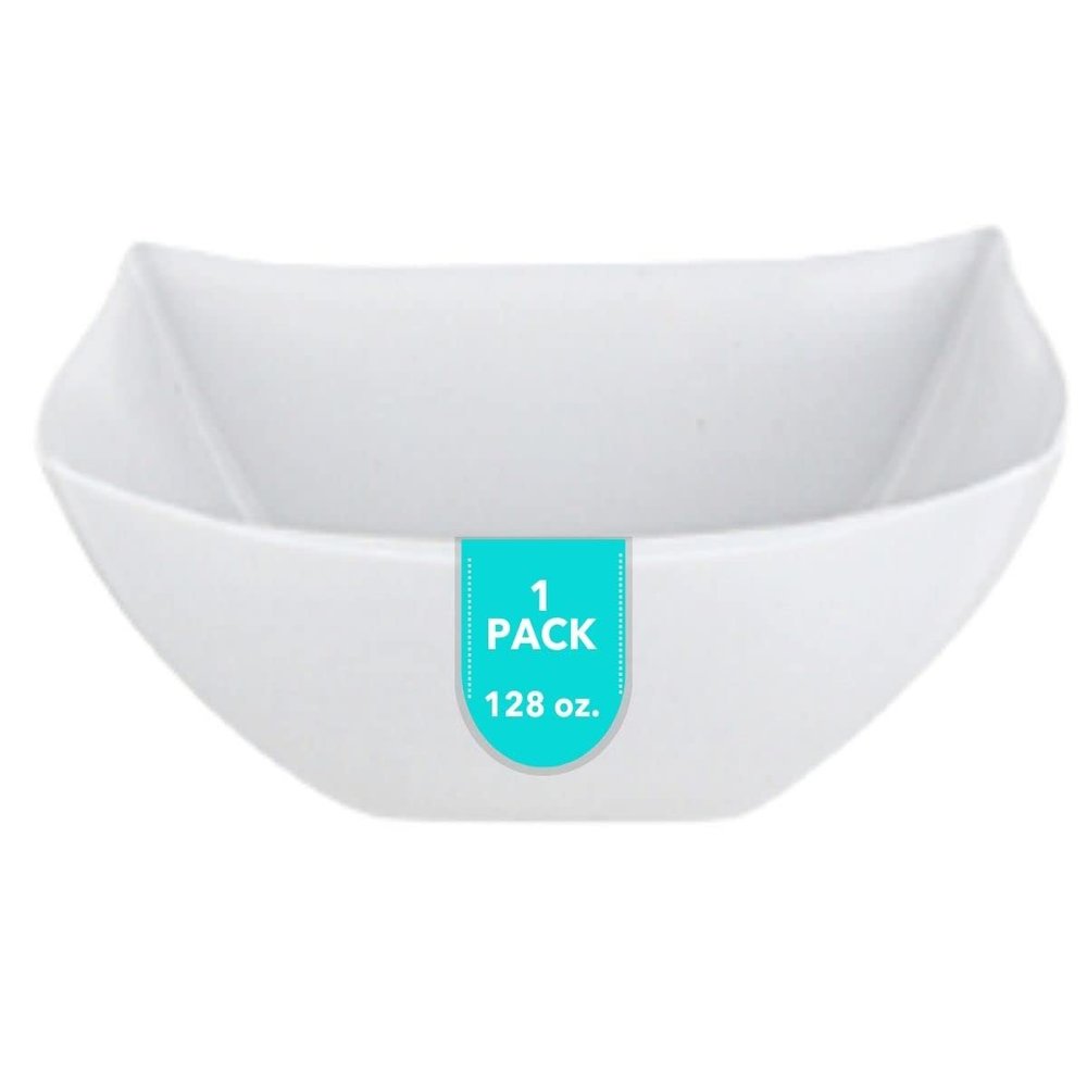 PARTY BARGAINS 128 oz White Square Plastic Bowls, 1-Pack  Extra Extra Large Disposable Heavy-Duty Party Serving Bowls for Catering & Buffets
