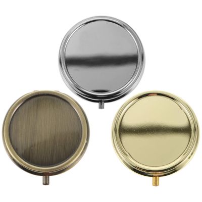 3pcs Portable Round Metal Organizers with Mirror Medicine Dispenser Storage Cases Travel-Friendly Design Moisture-Resistant Go Use