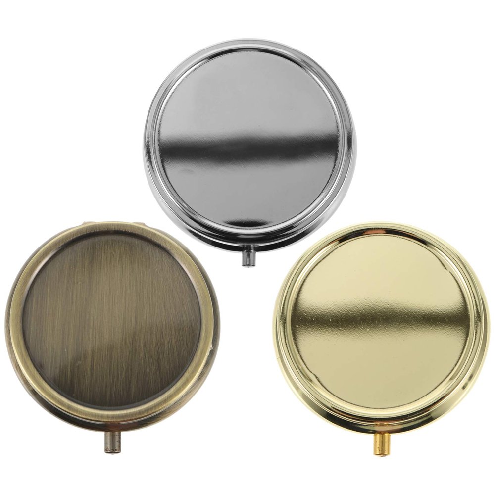 3pcs Portable Round Metal Organizers with Mirror Medicine Dispenser Storage Cases Travel-Friendly Design Moisture-Resistant Go Use