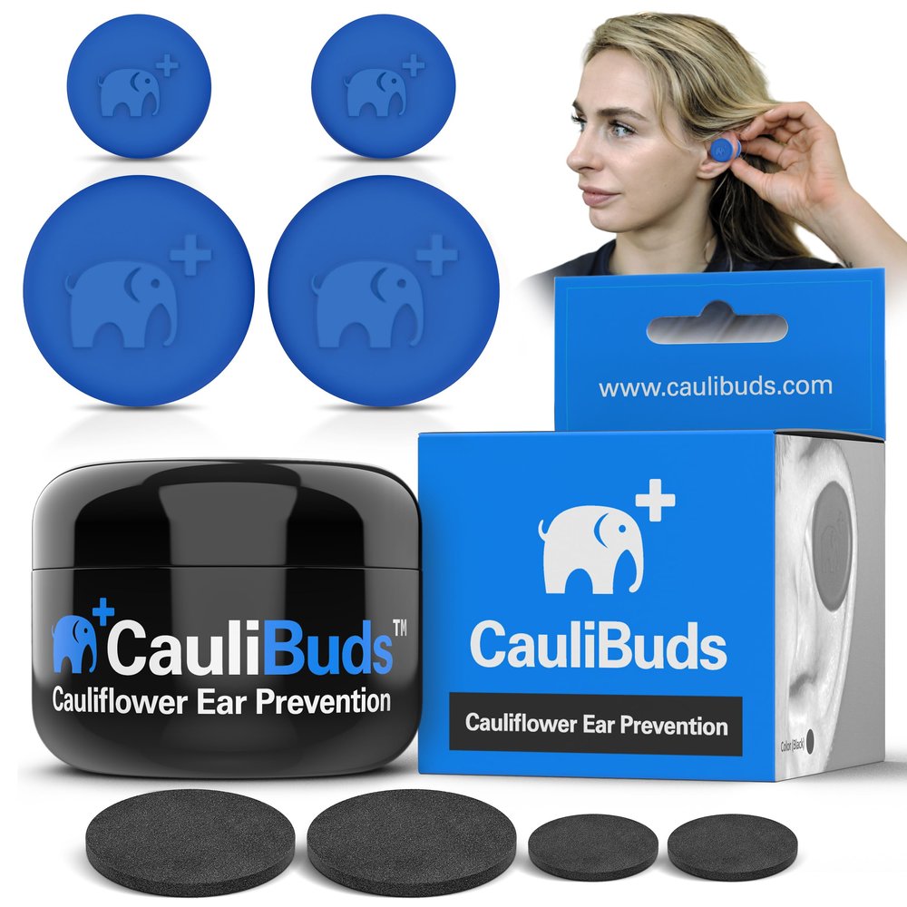CauliBuds Cauliflower Ear Magnet - Premium Silicone Ear Magnets Cauliflower Ear - Pressure Earrings Magnetic Ears - Treatment in BJJ, Wrestling, MMA, & Rugby - Cauliflower Ear Draining Kit (Blue)