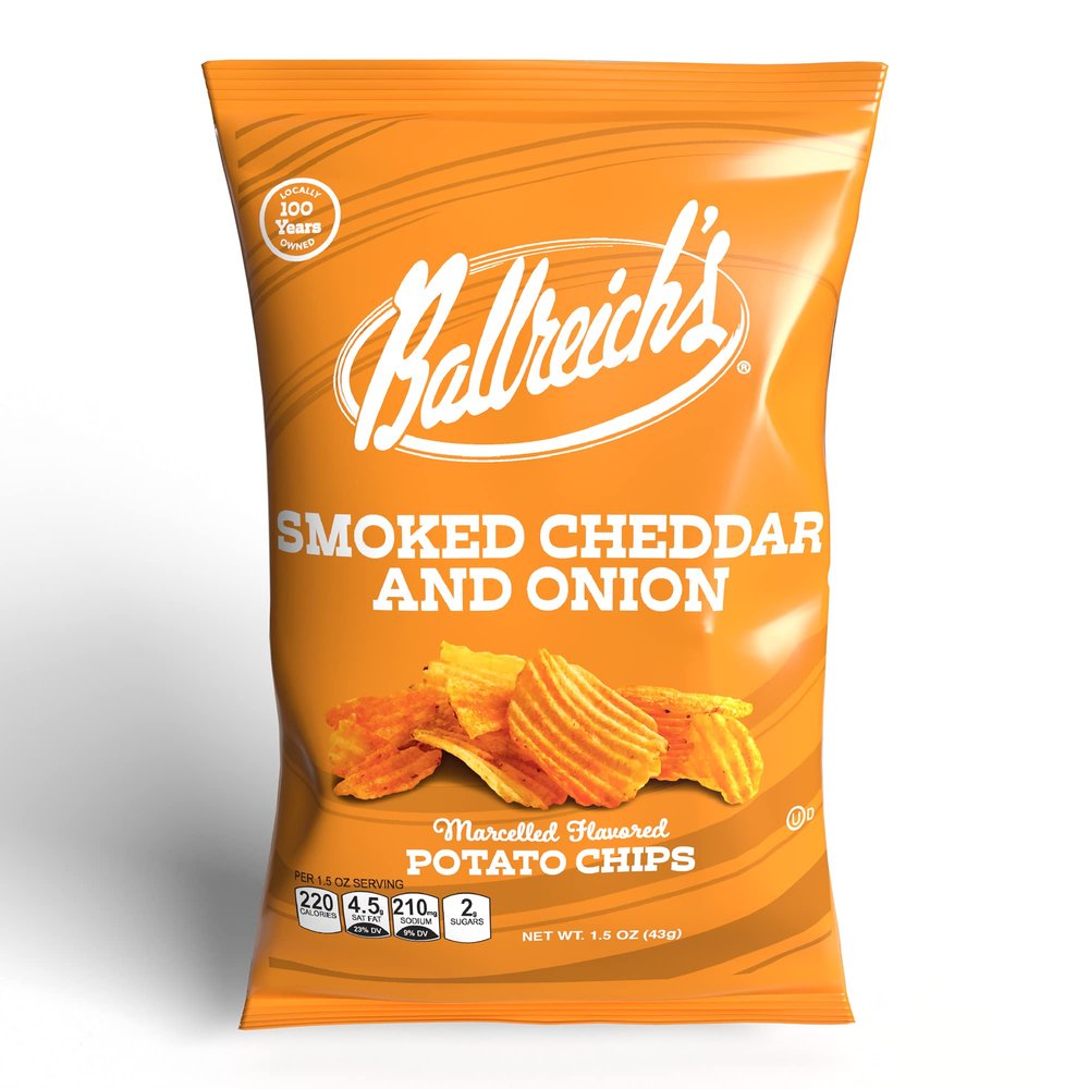 Ballreich Snack Food Company Marcelled Potato Chips (Smoked Cheddar & Onion), 1.5oz (Pack of 12)