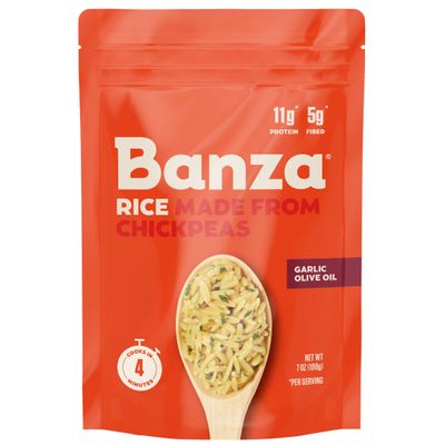 Banza Gluten-Free Chickpea Rice, Garlic & Olive Oil Rice 11g Protein | Lower Carb | High Fiber | High Protein | Plant Based Rice | 7oz
