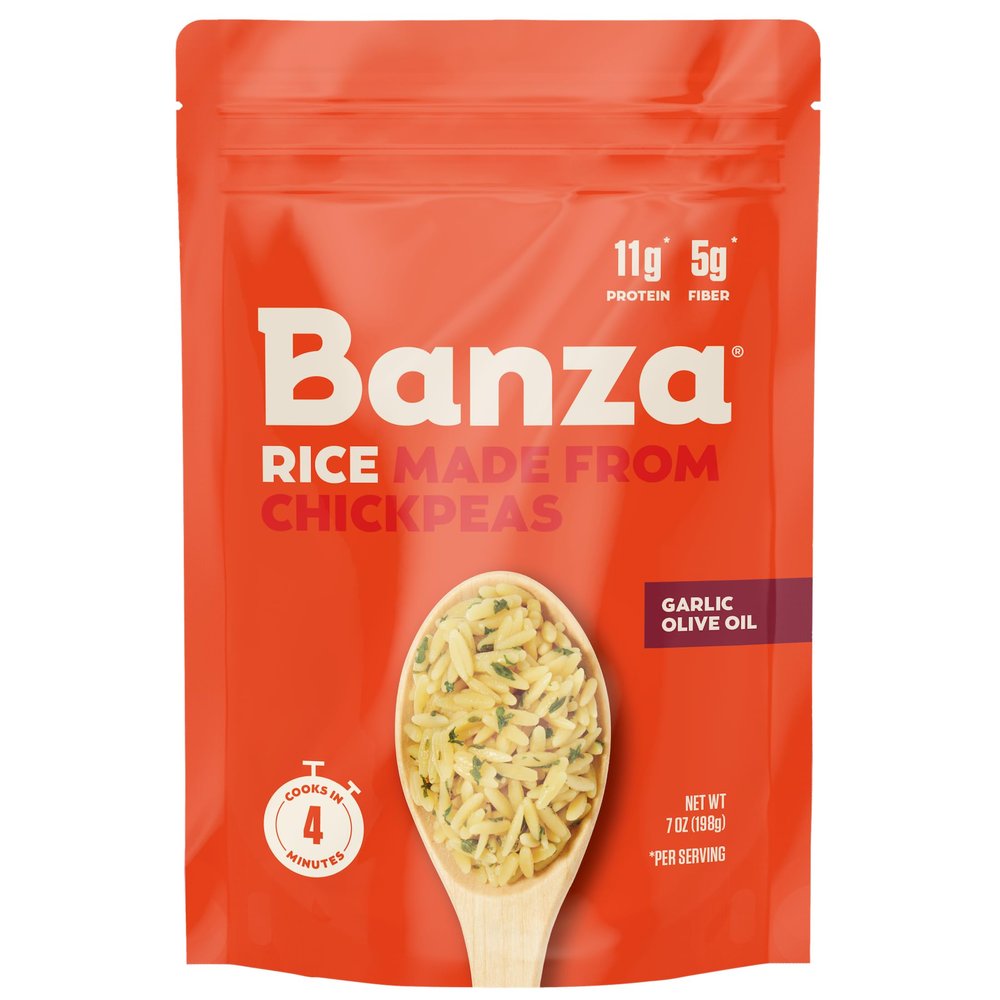 Banza Gluten-Free Chickpea Rice, Garlic & Olive Oil Rice 11g Protein | Lower Carb | High Fiber | High Protein | Plant Based Rice | 7oz