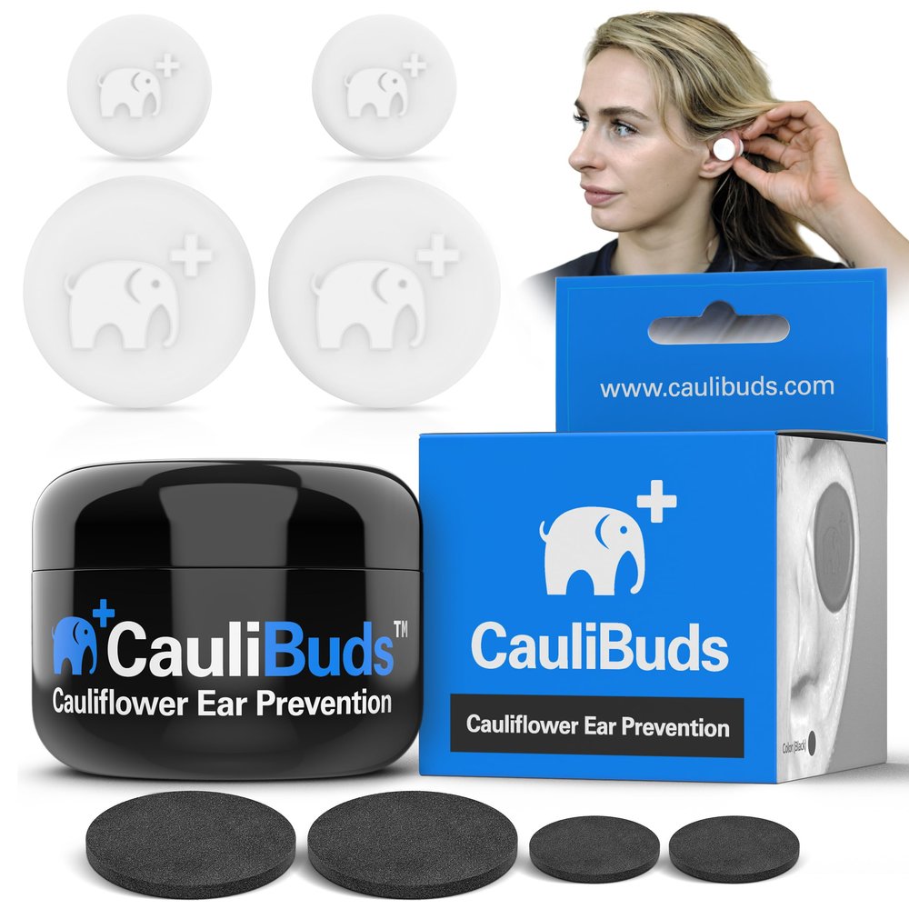 CauliBuds Cauliflower Ear Magnet - Premium Silicone Ear Magnets Cauliflower Ear - Pressure Earrings Magnetic Ears - Treatment in BJJ, Wrestling, MMA, & Rugby - Cauliflower Ear Draining Kit (White)