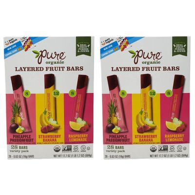 CC Goods Pure Organic Layered Fruit Bars - Pineapple Passion Fruit, Strawberry Banana, and Raspberry Lemonade - 28 Fruit Bars Per Box - Choose a 56 Pack or 84 Pack (56)