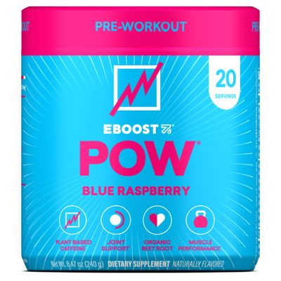 EBOOST POW Natural Pre Workout Powder  20 Servings - Blue Raspberry - A PreWorkout Supplement for Performance, Joint Mobility Support, Energy - Men and Women - Non-GMO, Gluten-Free, No Creatine