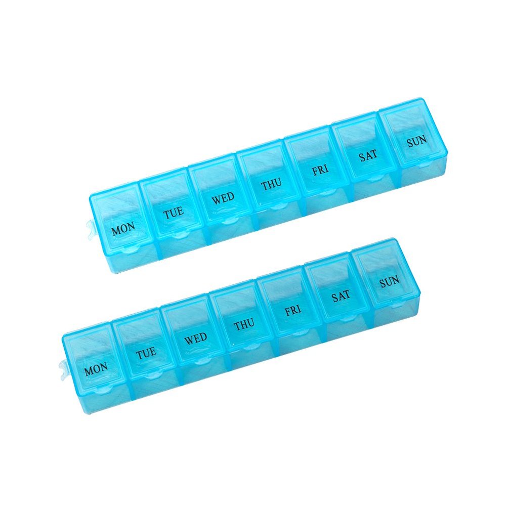 2pcs Travel Medication Weekly Case Holder Container Blue Pill Organizer 7 Day Organizer Travel Medicine Kit Daily Pill Organizer Splitter Portable