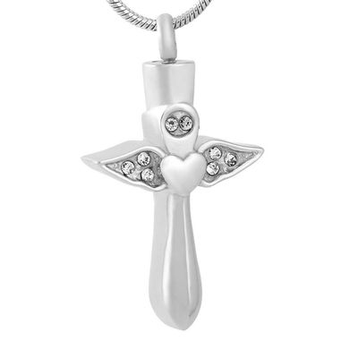 OIJH Heart Engraving Cross Pendant Funeral Urn Ashes Holder for Human/Animal Stainless Steel Cremation Jewelry -Silver_Heart_