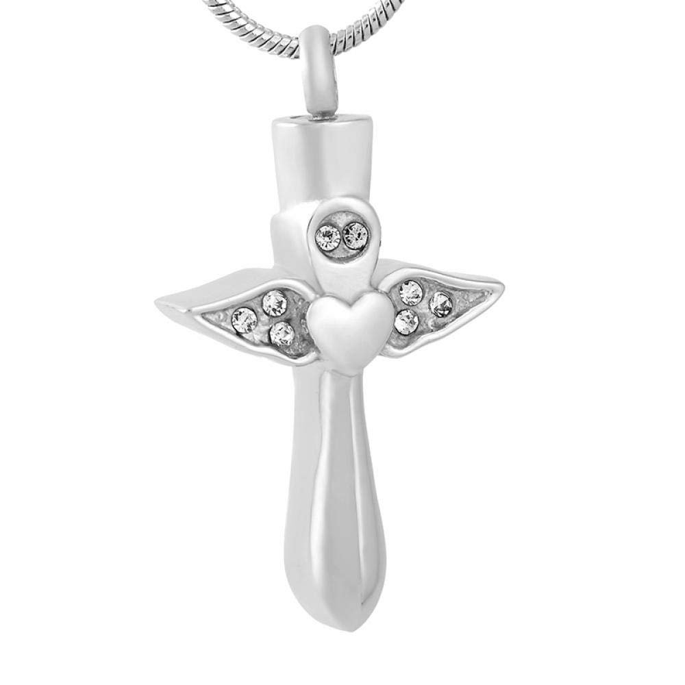 OIJH Heart Engraving Cross Pendant Funeral Urn Ashes Holder for Human/Animal Stainless Steel Cremation Jewelry -Silver_Heart_