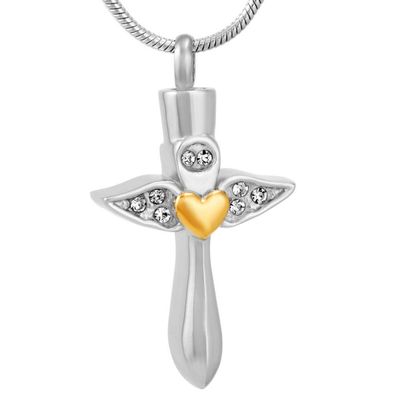 OIJH Heart Engraving Cross Pendant Funeral Urn Ashes Holder for Human/Animal Stainless Steel Cremation Jewelry -Gold_Heart_