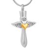 OIJH Heart Engraving Cross Pendant Funeral Urn Ashes Holder for Human/Animal Stainless Steel Cremation Jewelry -Gold_Heart_ view 1