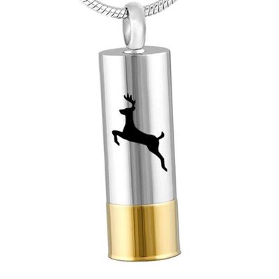 OIJH Shiny Polishing Cylinder Cremation Urn Pendant Funeral Ashes Jewelry Memorial Necklace -with_Deer_
