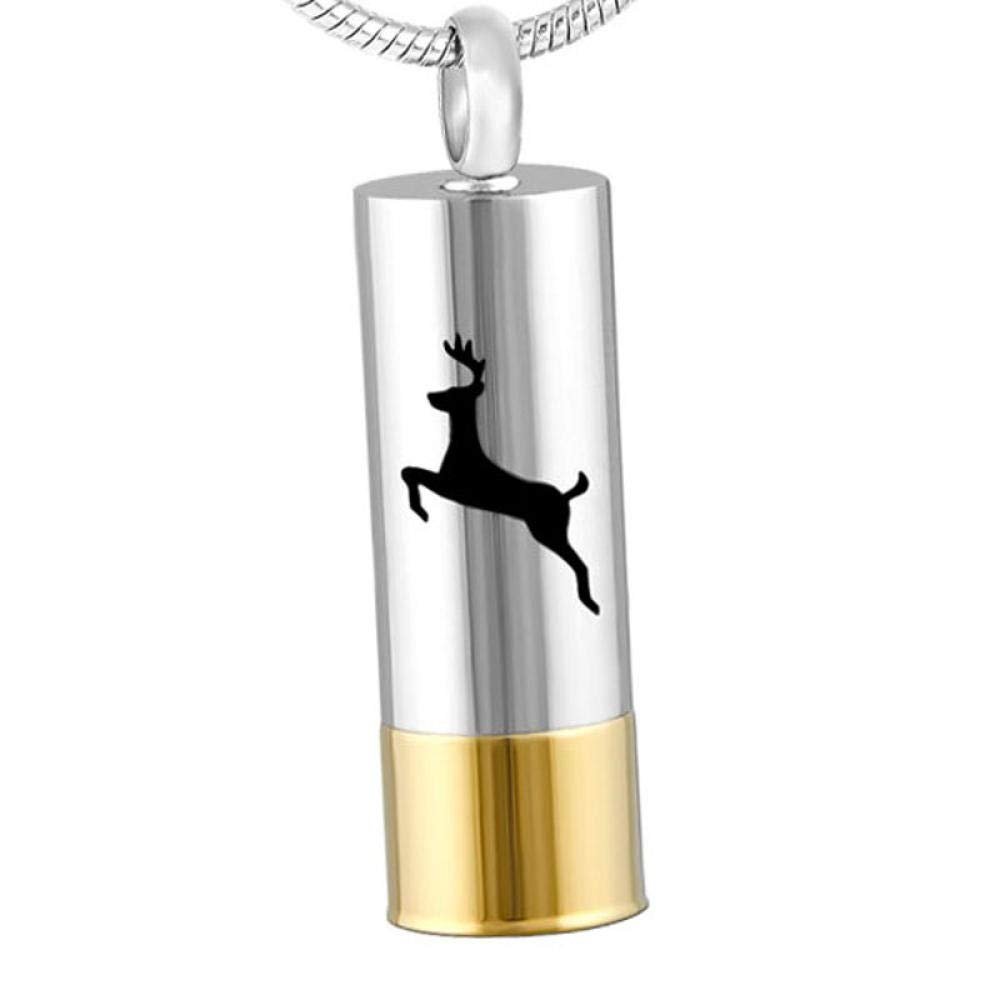 OIJH Shiny Polishing Cylinder Cremation Urn Pendant Funeral Ashes Jewelry Memorial Necklace -with_Deer_