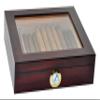 DUCIHBA Cigar Humidors Holds 20-25 Cigars Box, Tempered Glass Top Display, Handcraft Spanish Cedar Wood Desktop Storage Cigar Case with Divider, Humidifier and Hygrometer, Walnut Brown & Black view 1
