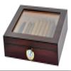 DUCIHBA Cigar Humidors Holds 20-25 Cigars Box, Tempered Glass Top Display, Handcraft Spanish Cedar Wood Desktop Storage Cigar Case with Divider, Humidifier and Hygrometer, Walnut Brown & Black view 3