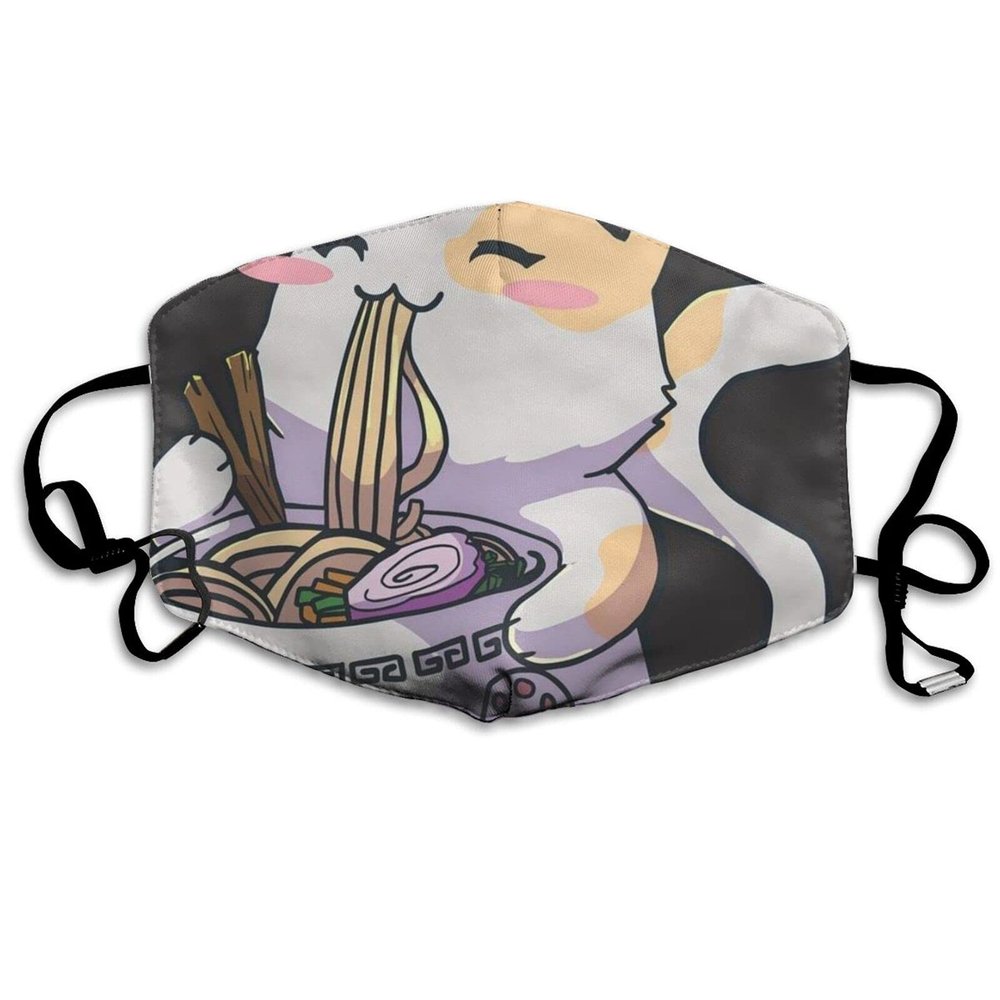 Ramen Classic Face Mask Scarf with Adjustable Ear Loops Mouth Shield for Men Women One Size White