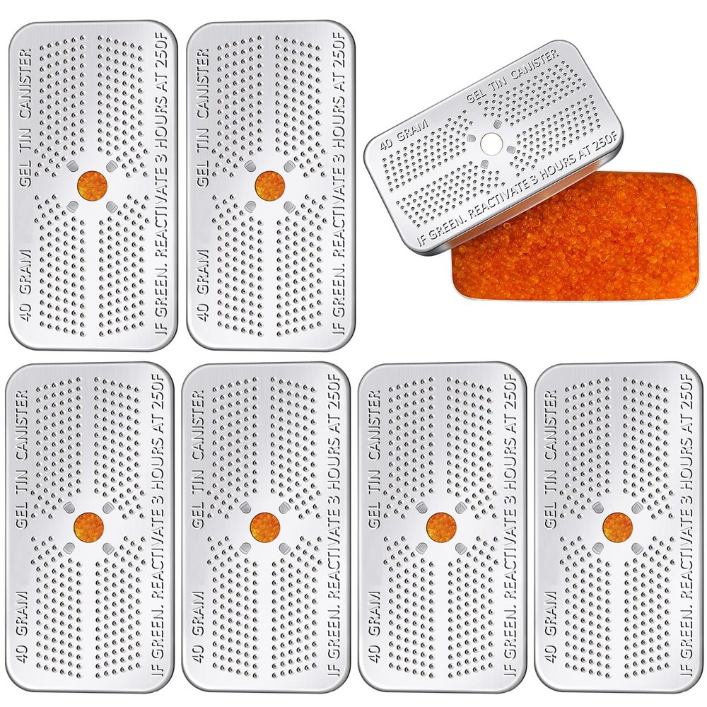 6 Pack 40 Gram Silica Gel Canister Dehumidifier Desiccant Orange to Green Reusable Indicating Desiccant Moisture Absorber for Car Closet Cabinet Bag Storage Box(6 Boxes)