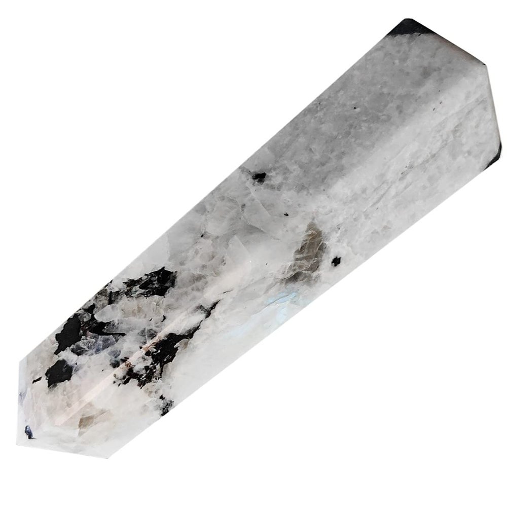 Shubhanjali Rainbow Moonstone Crystal Pencil Tower, Reiki Healing and Meditation 9-11 Cm Approx -White