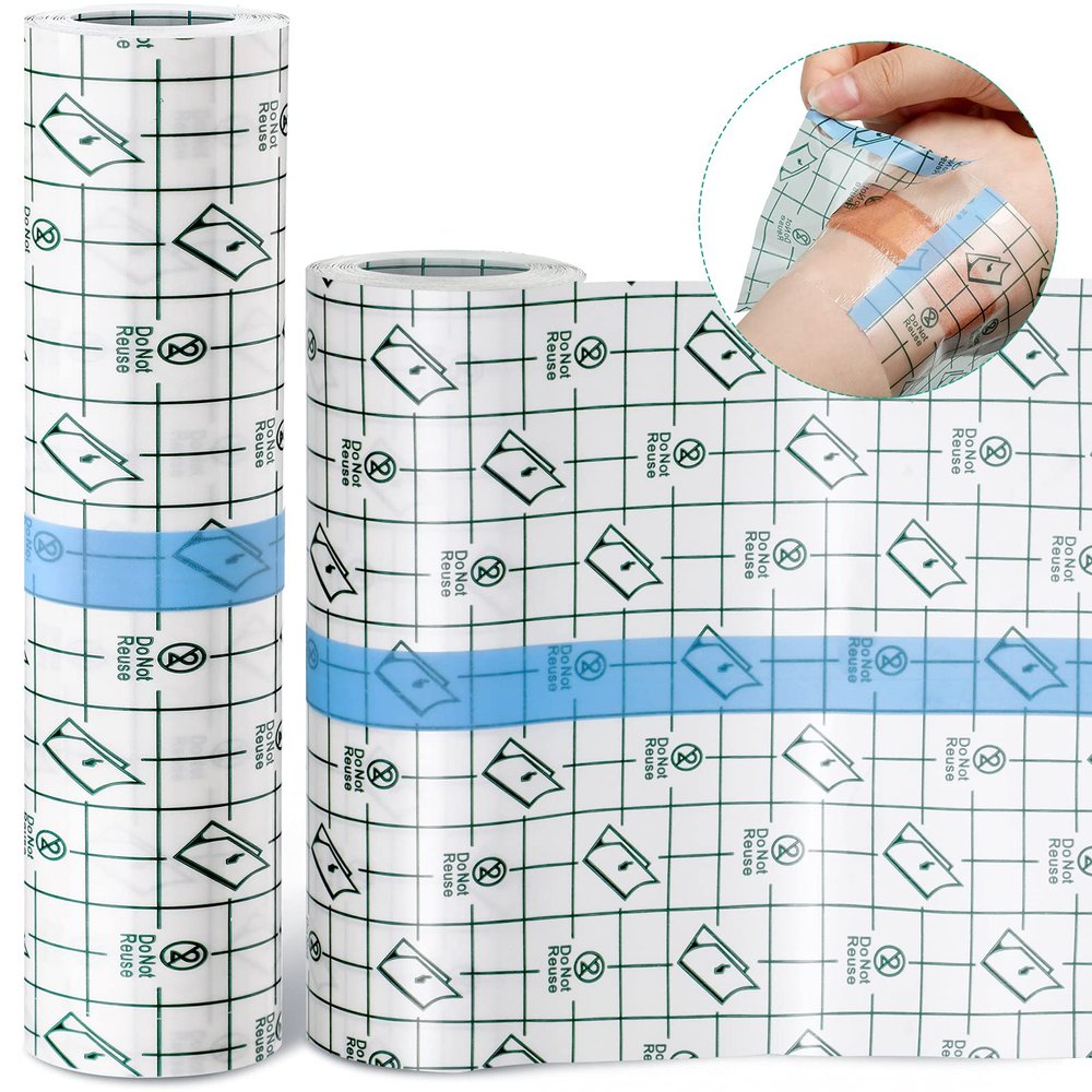 Nuanchu 2 Rolls Transparent Stretch Adhesive Bandage Waterproof Tattoo Bandage Round Transparent Film Dressing Clear Adhesive Dressing Tape for Shower Tattoos(6 Inch, 8 Inch Wide)