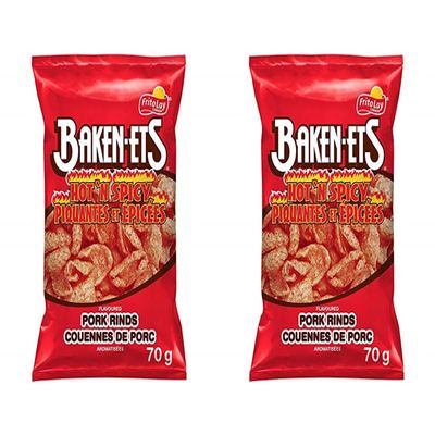 Baken-ets Hot & Spicy Pork Rinds, 70g/2.5oz bags (2 Pack) {Imported from Canada}