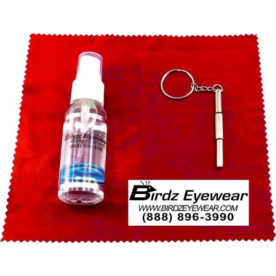 Birdz Eyeglass Sunglass Lens Cleaner Cleaning & Repair Kit Spray Cloth Tool & Key Chain