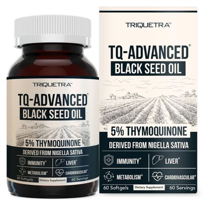 Black Seed Oil Softgels | 5% Thymoquinone - TQ-Advanced | High Potency - 500 mg per Capsule - 15:1 Concentrate from Nigella Sativa Extract, Raw Form, Vegan Formula, Glass Bottle (60 Softgels)