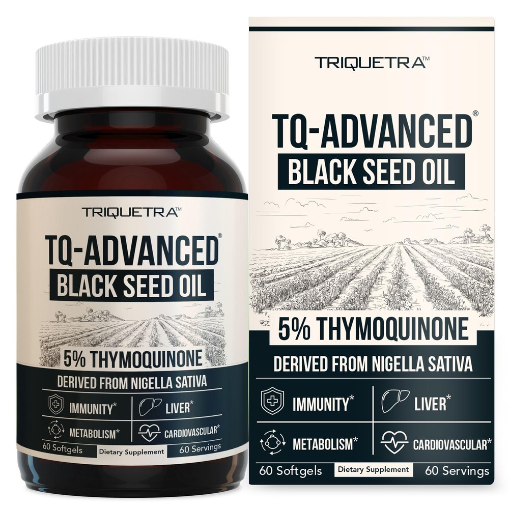 Black Seed Oil Softgels | 5% Thymoquinone - TQ-Advanced | High Potency - 500 mg per Capsule - 15:1 Concentrate from Nigella Sativa Extract, Raw Form, Vegan Formula, Glass Bottle (60 Softgels)