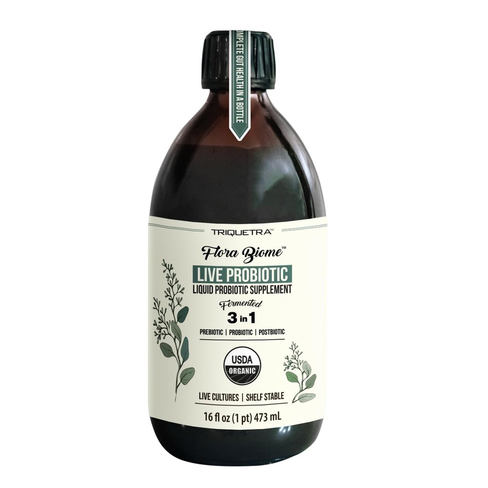 Flora Biome - Live Probiotic, Prebiotic, & Postbiotic Organic Live-Culture 10 Probiotic Strains, 18 Fermented Herbs - Complete Gut Health & Microbiome Optimizer (16 oz)