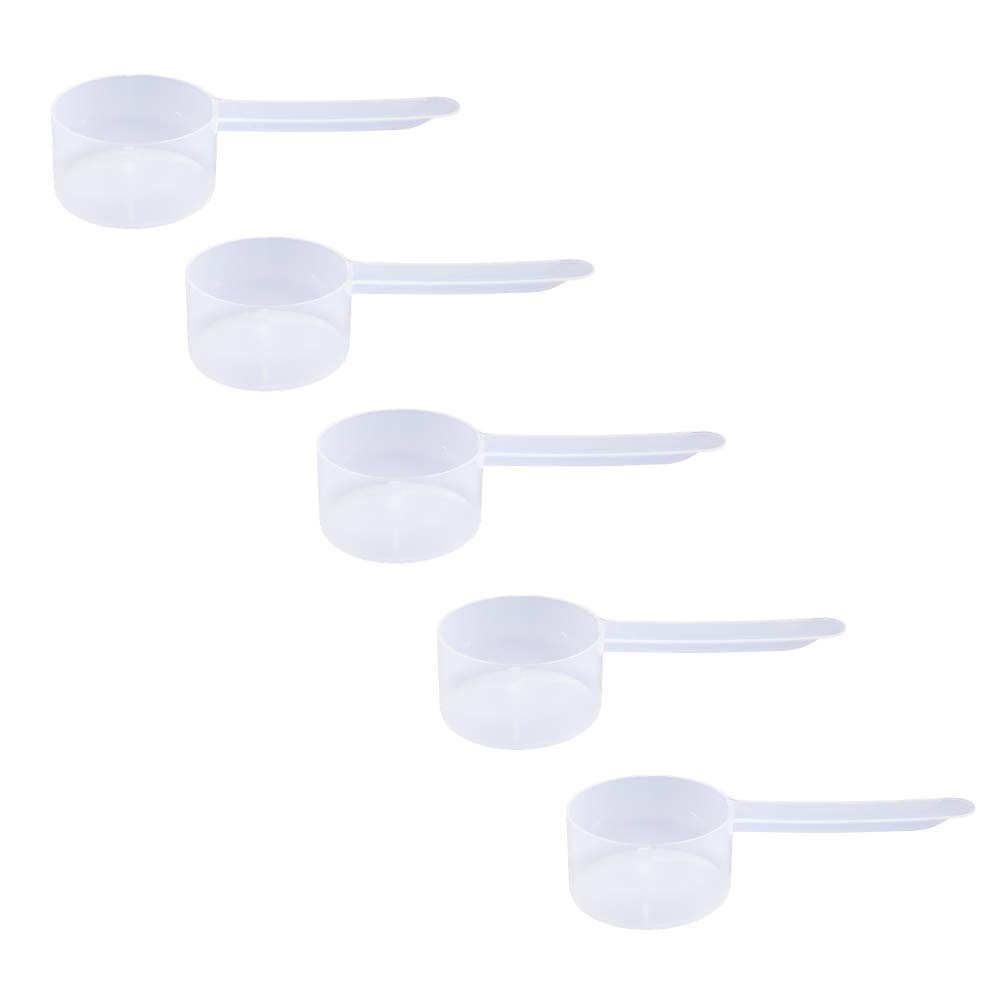 Plastic Measuring Scoop, (35 cc | 2.5 Tablespoon | 1.25 fl oz. | 35 mL) Long Handle Spoons for Powders, Granules, Coffee, Pet Food, Baking Supplies, Protein and Other Dry Goods, BPA Free (Set of 5)