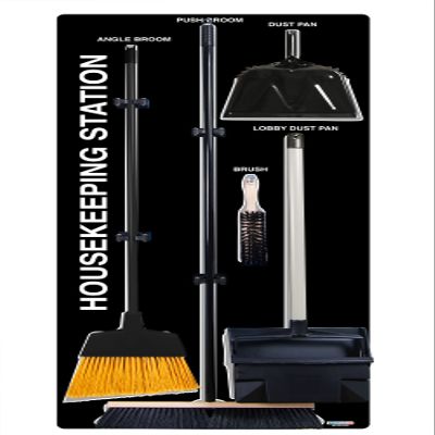 5S Supplies, LLC Housekeeping Shadow Board Broom Station, Black/Gray with Kit