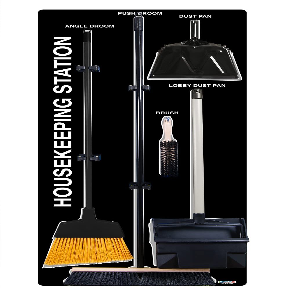5S Supplies, LLC Housekeeping Shadow Board Broom Station, Black/Gray with Kit
