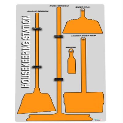 5S Housekeeping Shadow Board Broom Station Gray/Orange (with Broom Kit)
