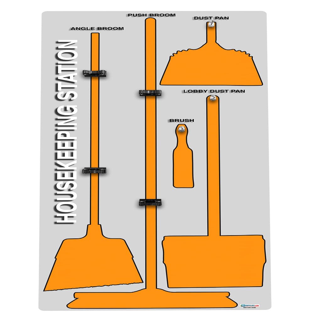 5S Housekeeping Shadow Board Broom Station Gray/Orange (with Broom Kit)