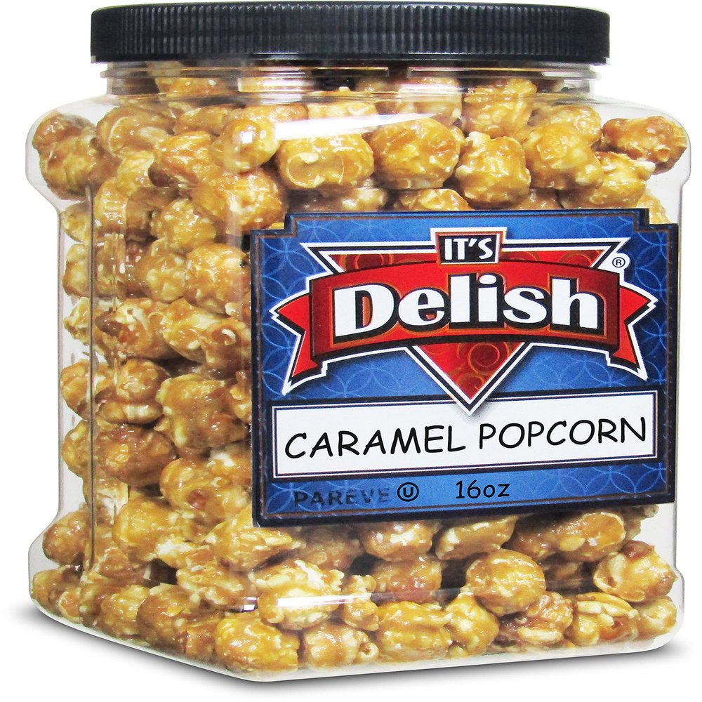 Gourmet Caramel Popcorn by Its Delish, 16 OZ Jumbo Container Original Caramel Corn Air Popped Sweet and Crunchy Glazed Carmel Corn Snack, Movie Night, Parties, Events - Gluten Free, Vegan, Kosher