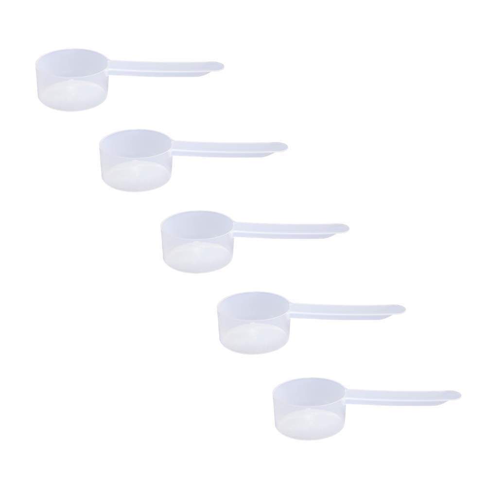 Plastic Measuring Scoop, (25 cc | 5 TSP | 1.67 Tablespoon | 25 mL) Long Handle Spoons for Powders, Granules, Coffee, Pet Food, Baking Supplies, Protein and Other Dry Goods, BPA Free (Set of 5)