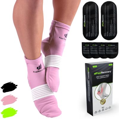 Ice Pack Coolers - Reusable Hot&Cold Therapy Socks w/Compression Straps - Cold Gel Pack for Neuropathy, Foot Pain, Plantar Fasciitis & Sprains - Cooling Socks for Hot Feet for Gout
